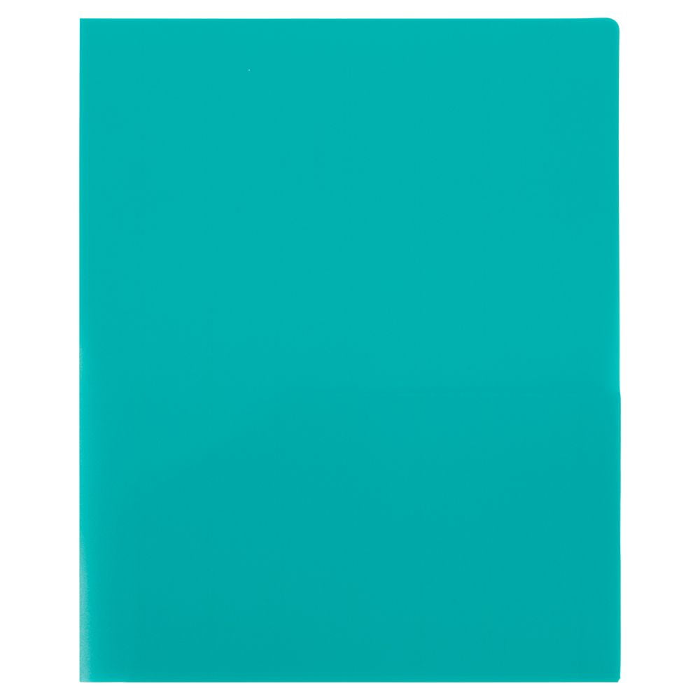 JAM Paper Heavy Duty Plastic Two Pocket Presentation Folders, Teal Blue, 108/pack