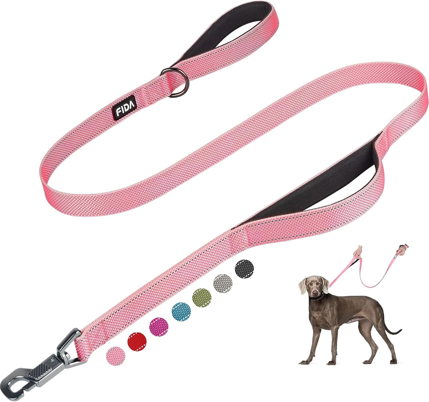 Fida Laisse Pour Chien Robuste 1,5 M - Double Poignée Rembourrée - Mousqueton Auto-bloquant - Bandes Réfléchissantes - Pour Petits Et Grands Chiens