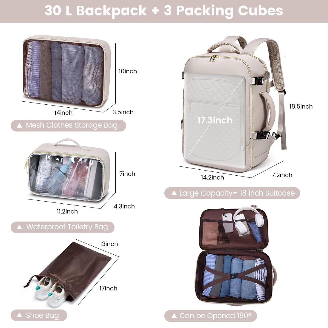 Lovevook Women's Waterproof Fabric 17.3" Laptop Backpacks, Nude