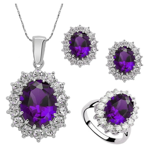 Earrings for Women Crystal Necklace Wedding Rings for Women Fashion Style Jewelry Set Crystal Ring Earrings Necklace Women Wedding Jewelry