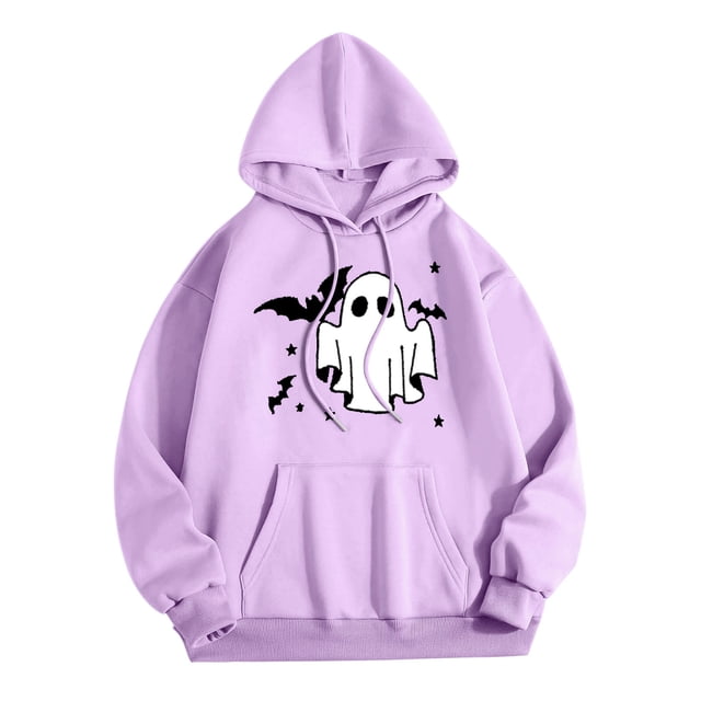 VBARHMQRT Sweat à Capuche Brodé pour Femmes, Col Rond, Poche Imprimée