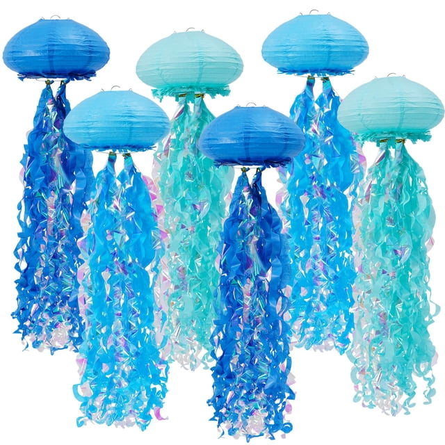 Faroles de papel con forma de medusas de Zilue, paquete de 6 unidades, 25 cm, color azul, decoración de fiesta