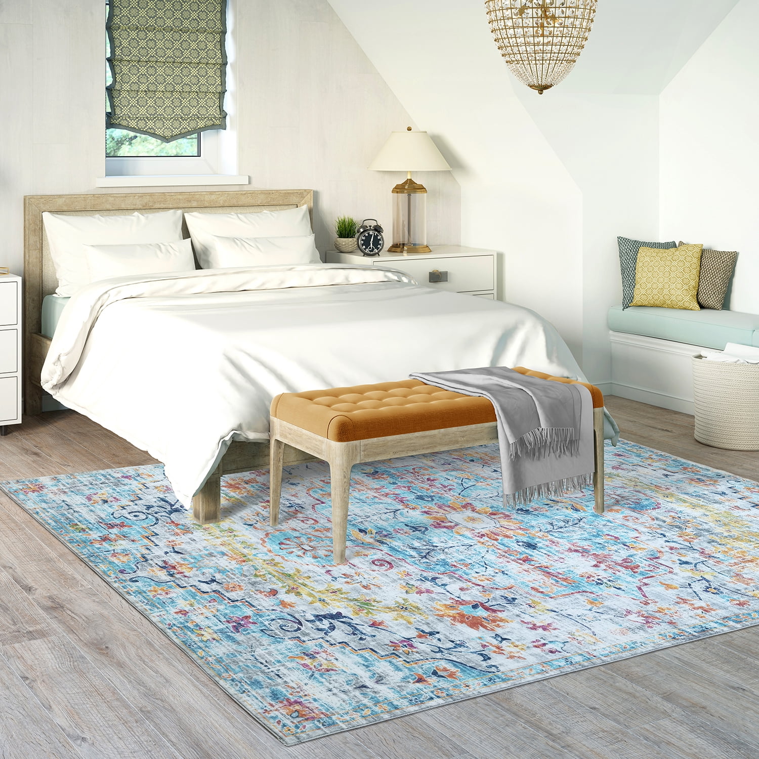 METSAVAIM 8x10 Rug - Ultra Soft Aqua Multi Area Rug for Bedroom, Living Room & Office | Non-Slip Machine Washable Rugs, Ideal for Indoor & Outdoor Use