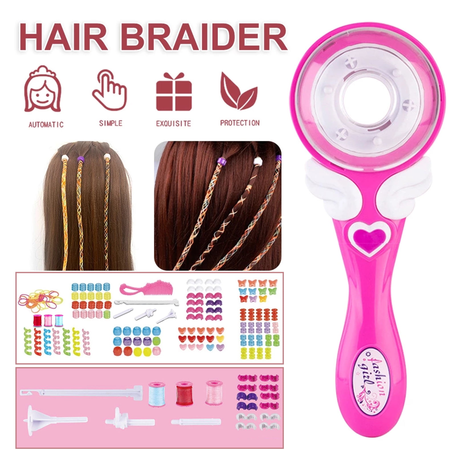 Automatic Hair Decoration Braider Styling DIY Tool, Electric Hairstyle Tool  for Teen Girls, Twist Braider Machine Weaving Roller Pretend Kids Toys,  MUTOCAR Beauty Fashion Salon Toy Kits - B 
