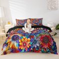 thumbnail image 2 of jejeloiu Psychedelic Floral Duvet Cover King For Men Women,Mandala Print King Bedding,Rainbow Multi,Black Reversible,3 Pieces,1 Duvet Cover and 2 Pillowcases, 2 of 6