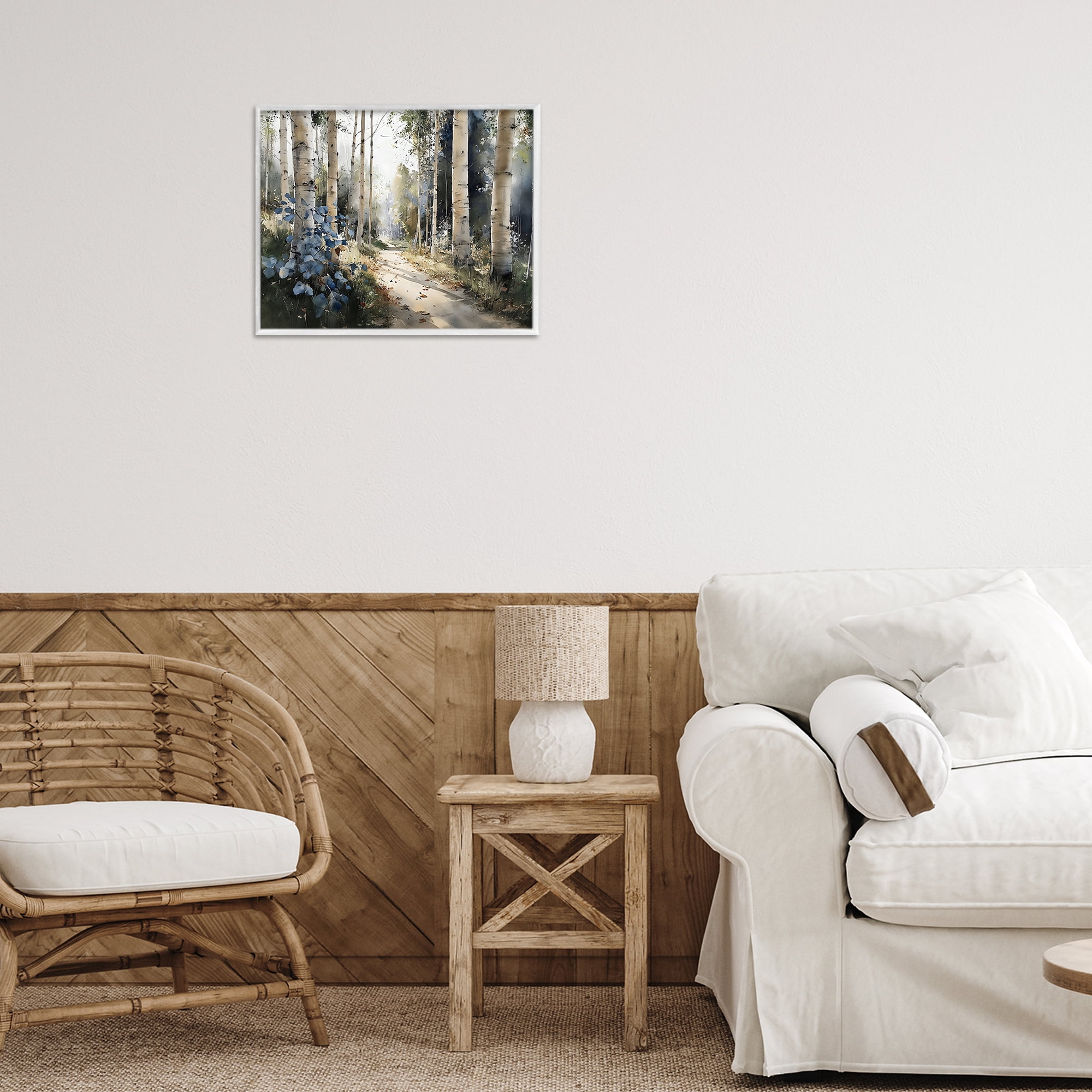 Stupell Industries Blue Birch Sunlit Forest White Framed Giclee Art, design by Franklyn Gregory