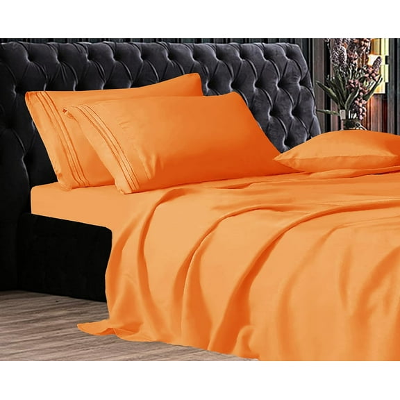 Elegant Comfort 1500 Series Wrinkle & Fade Resistant Ultra Soft 4-Piece Bed Sheet Set with Deep Pockets, King Orange
