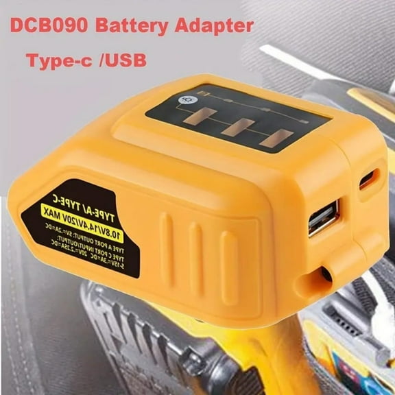 Battery Charger Adapter for DeWalt 18V 20V MAX Battery, with USB & Type-C Interfaces, Led Light,Suit for Drill, Audio, Router