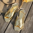 thumbnail image 6 of Women's Crocodile Embossed Flat Sandals Wide Width Round Open Toe Summer Sandals Adjustable Buckle Cross Strap Soft Bottom Casual Walking Shoes Non Slip Outdoor Sandals, 6 of 9