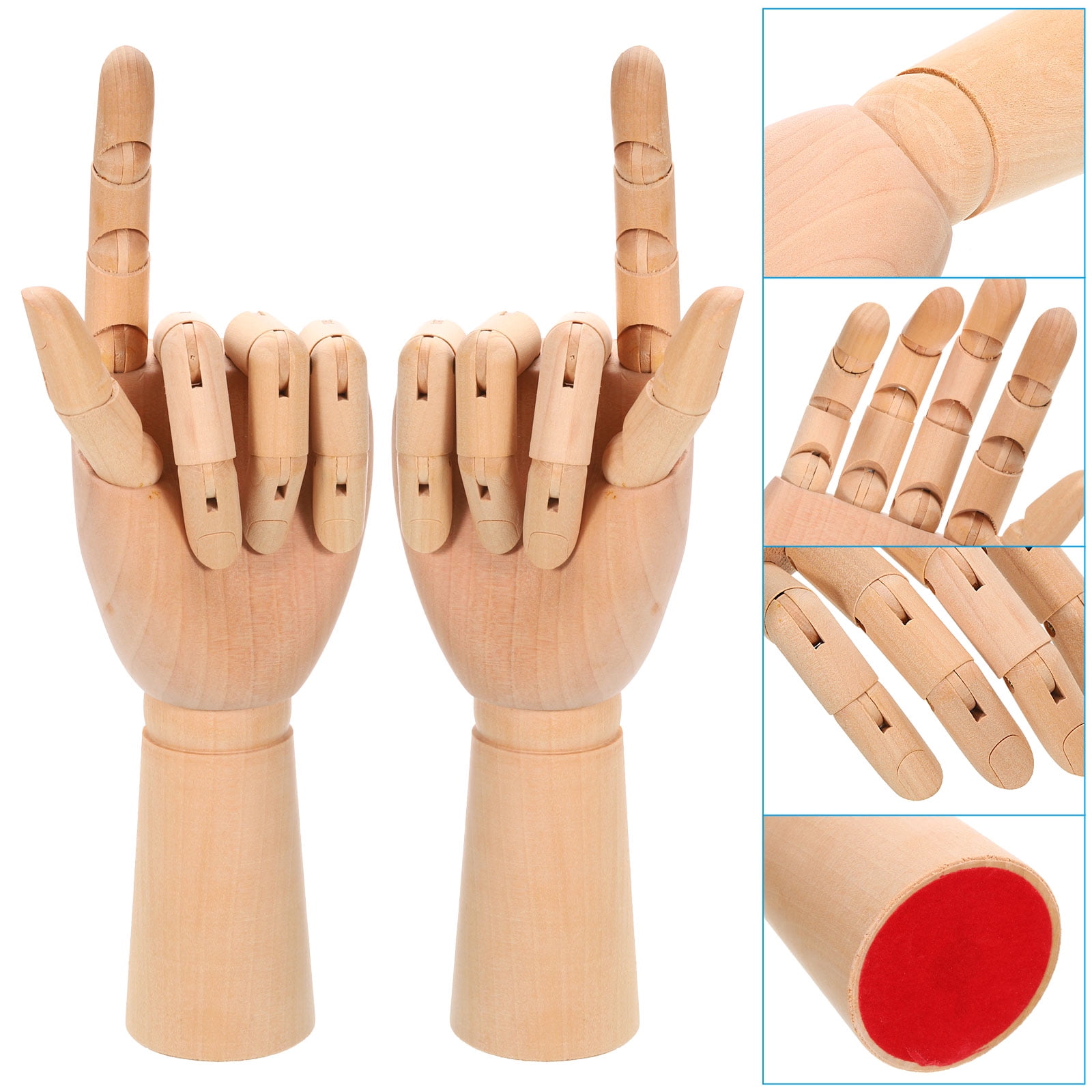 Uxcell 12" Wooden Hand Model, Artist Mannequin Right and Left Hand Model Flexible Movable Manikin Jointed Figure 2Pack