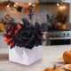thumbnail image 1 of Caja de flores artificiales góticas de Halloween | Decoración de escritorio espeluznante | Pieza central de El Día de los Muertos | Arreglo floral negro | Caja de Madera | Exhibición festiva, 1 of 7