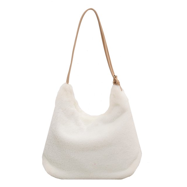 Bolso de mano de felpa con doble correa para mujer, bolso de gran capacidad de tela cálida (blanco) Likrtyny Para estrenar