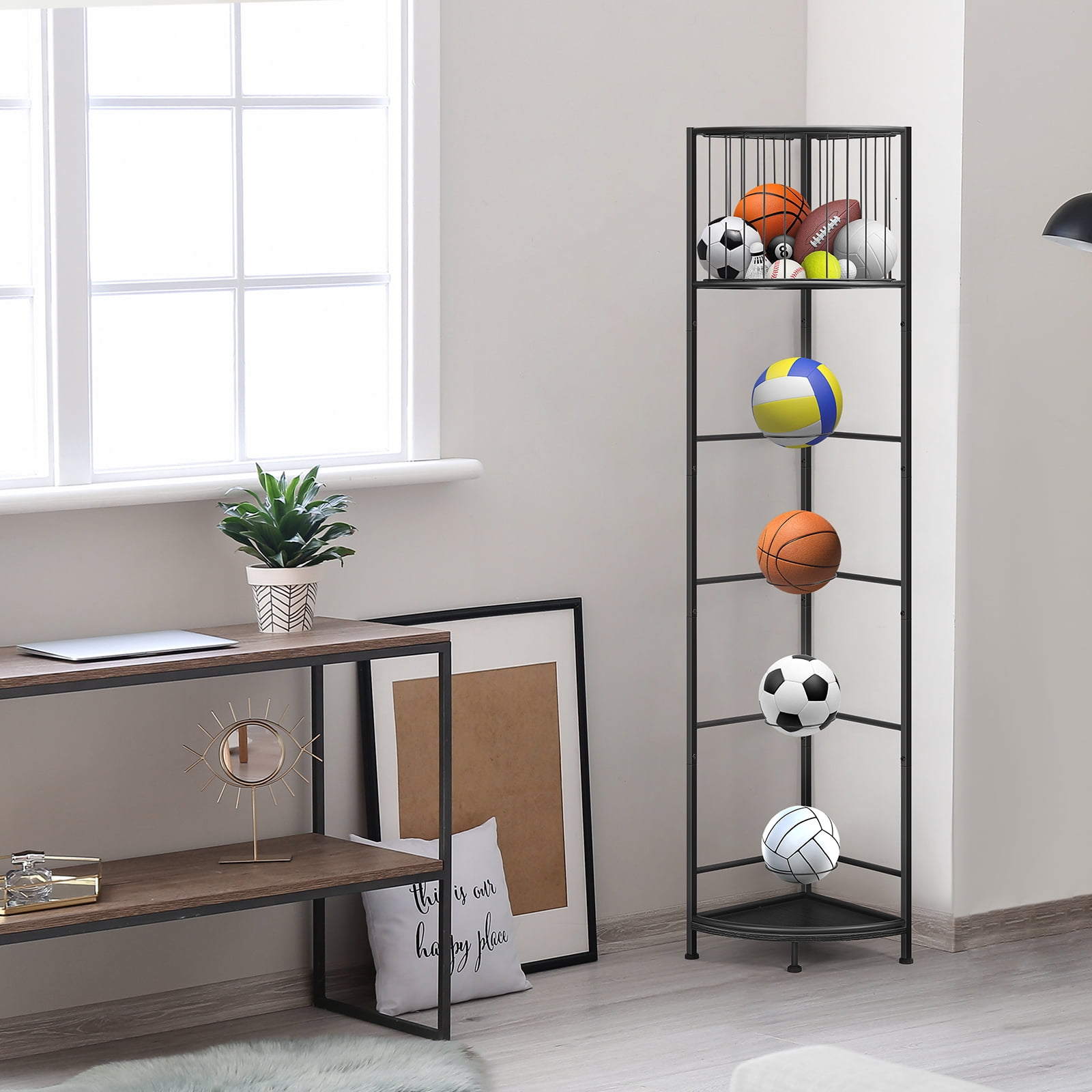 Oumilen 3-Tier Freestanding Basketball Storage Rack, Heavy-Duty Sports Ball Organizer