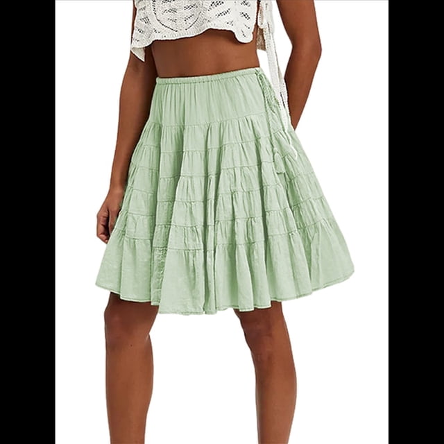Falda Plisada de Cintura Alta con Volantes para Mujer, Falda de Tenis, Falda Pantalón Deportiva para Correr y Patinar. Verde M