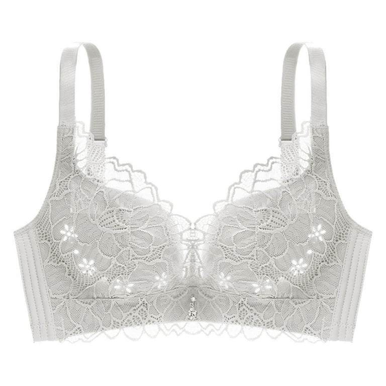 HAPIMO Everyday Bras for Women Gathered Wire Free Floral Lace Plus