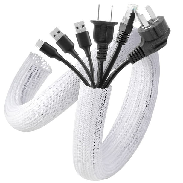 Funda para cables AGPTEK, 1,5 m, 3 cm, blanca, paquete de 2