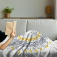 thumbnail image 3 of Saying Soft Flannel Fleece Throw Blanket, Romantic Retro Inspired Aztec Pattern Circle with Love Wish Phrase Print, Cozy Plush for Indoor and Outdoor Use, 60" x 80", Yellow Blue, by Ambesonne, 3 of 5