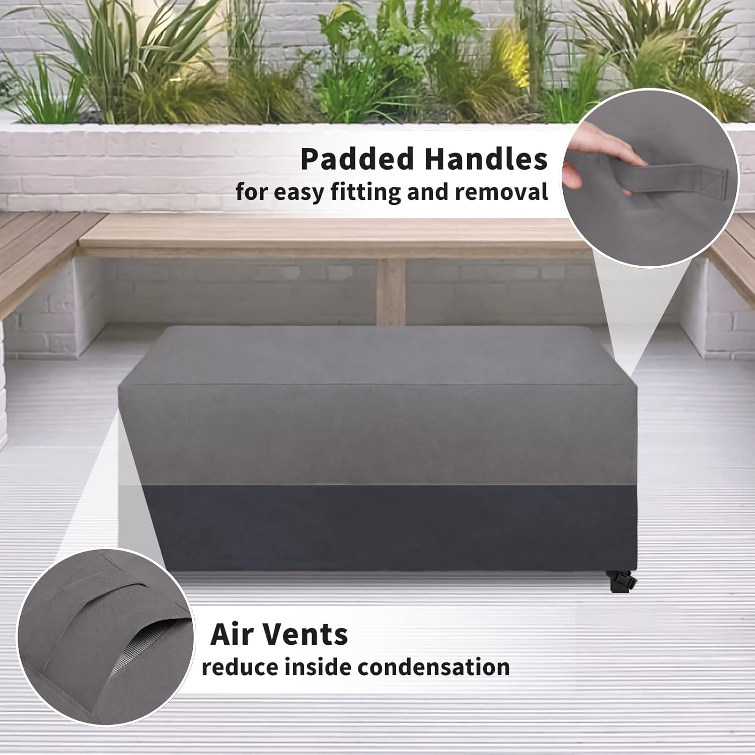 Patio Coffee Table Cover Small Outdoor Rectangular Furniture Ottoman Table Cover, UV Resistant Waterproof (48" Lx28 Wx16 H, Gray/Dark Gray)