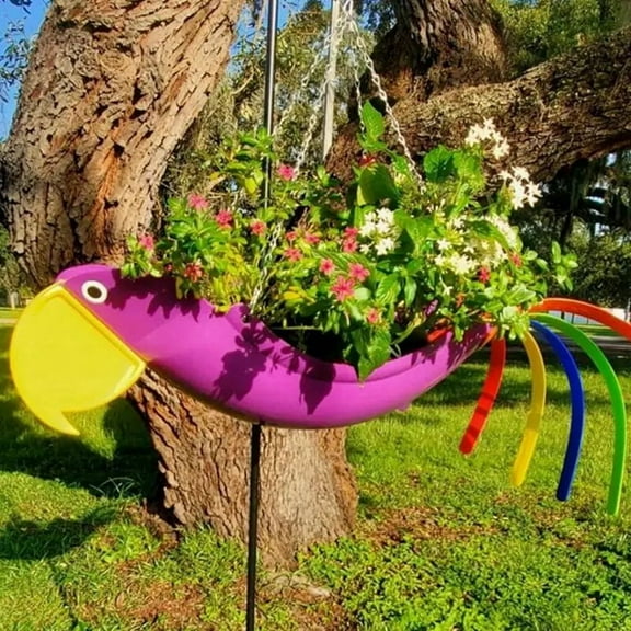 Metal Flower Pot Exquisite Flying Bird Shape Colorful Parrot Flower Pot Hanging Planter Garden Decorative Flower Pot,S,A