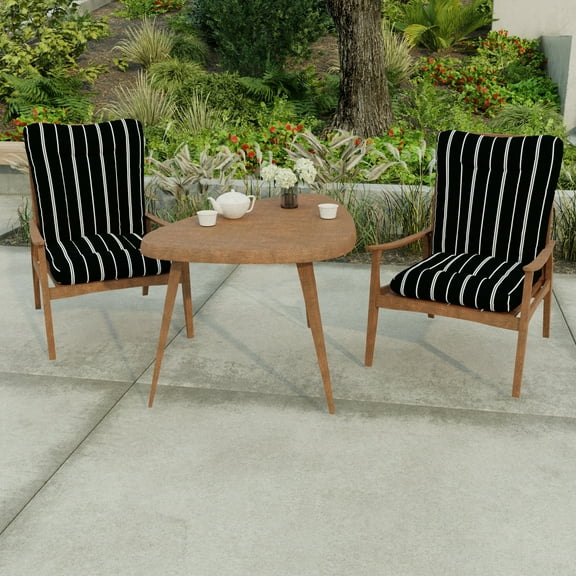 Jordan Manufacturing 21" x 38" Black Stripe Outdoor Chair Cushion with Ties and Loop