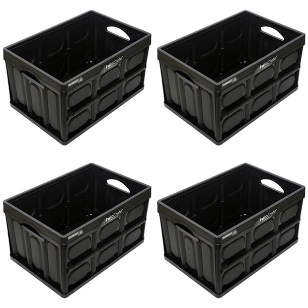 Caja Contenedor Plegable InstaTrunk 4 Pzas 10kg 53x36x29cm Apilable y Colapsable Polietileno Color Negro.