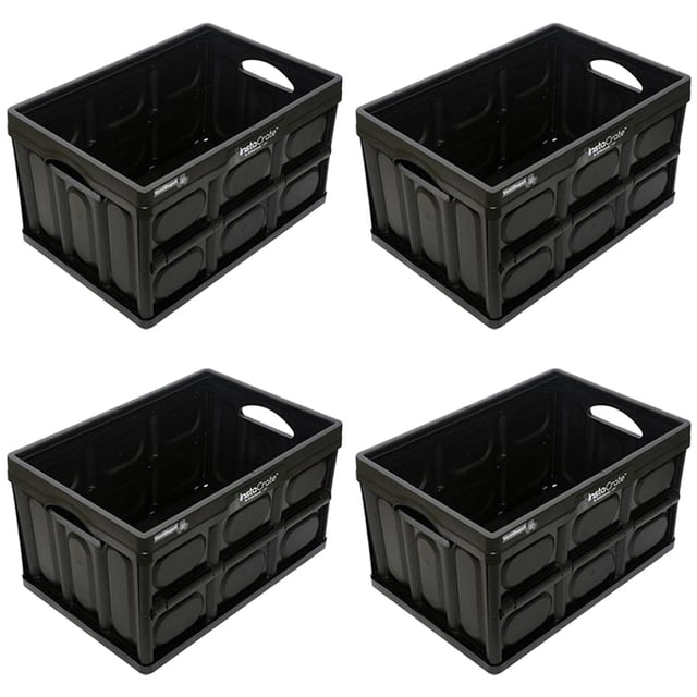 Caja Contenedor Plegable InstaTrunk 4 Pzas 10kg 53x36x29cm Apilable y Colapsable Polietileno Color Negro.