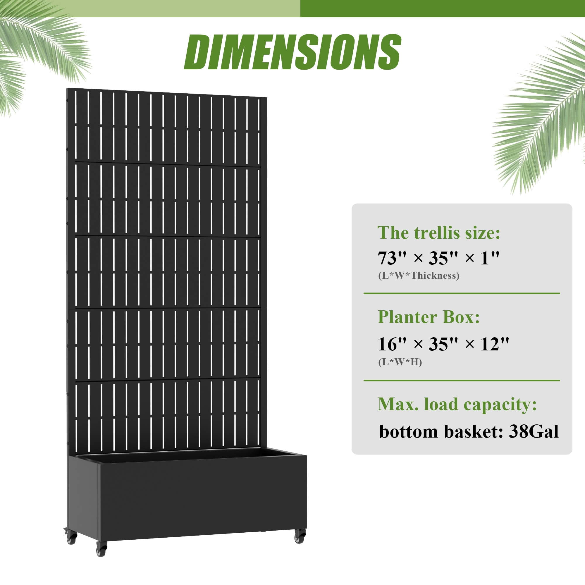 MAYEERTY 72X35" Metal Outdoor Black Privacy Screen with Planter Box for Backyard & Garden, 5 Piece Set, Double‑sided Installation