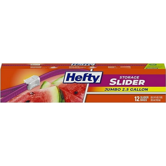 Hefty Slider Jumbo Storage Bags 2.5 Gallon Size 12 Count
