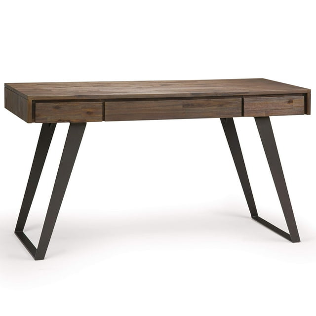 SIMPLIHOME Lowry SOLID WOOD and Metal Modern Industrial 54 inch Wide Home Office Desk, Writing Table, Workstation, Study Table Furniture in Rustic Natural Aged Brown with 2 Drawerss