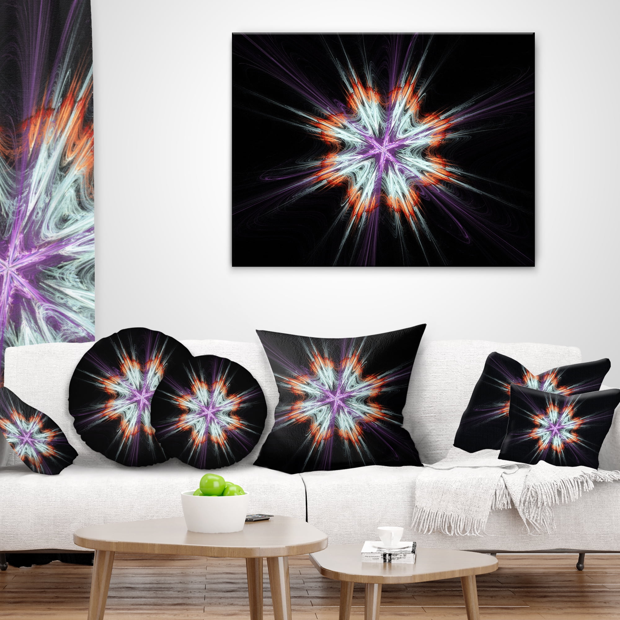 Designart Abstract Flowers on Black Background - Flower Throw Pillow - 16x16