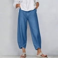 thumbnail image 2 of Tnhcen Women's Petal Hem Ankle Jeans, Denim Look Cropped Wide Leg Pants with Pockets, Drawstring Waist Rayon Polyester Blend Casual Pants for Women S-2XL, 2 of 6