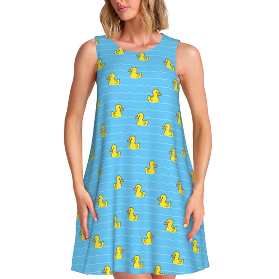 Spring Summer Dresses for Women 2025 - Duck Swimming Swimsuit Coverup Sundresses for Women, Beach Vacation Clothes for Women, Hawaiian Tshirt Dresses for Women