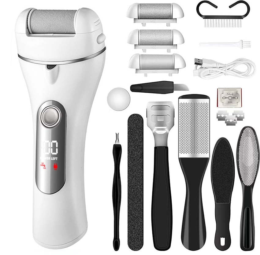 Rechargeable Electric Callus Remover with LCD Display - Professional Foot File for Dead Skin, Cracked Heels & Hard Calluses, Cordless Pedicure Tool with 2 Speeds & 3 Roller Heads for Home Foot Care
