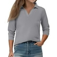 thumbnail image 2 of Inglocry Girls' Long Sleeve V-Neck Collared Tops Summer Casual Work Polo Shirts Fashion Outfits 2025 Light Gray 120, 2 of 4