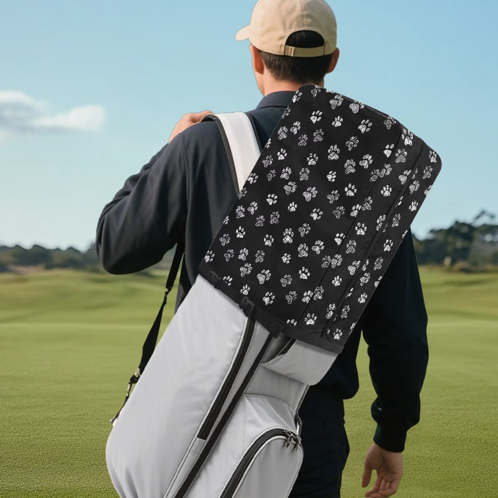 Chririnla Black Dog Paw Golf Bag Cover Hood Waterproof with Snap Button, Dust & Sun Protection for Clubs Universal Fit for Most Stand Bags, Cart Bags & Tour Bags