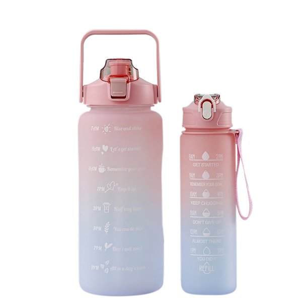 2 uds botella de bebida Frosted Gradient 2000ML + 900ML botella de agua fría rosa Ehuebsd Para Estrenar