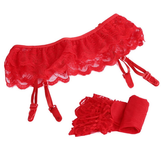 DPTALR Bas en Dentelle pour Femmes + Porte-Jarretelles RD