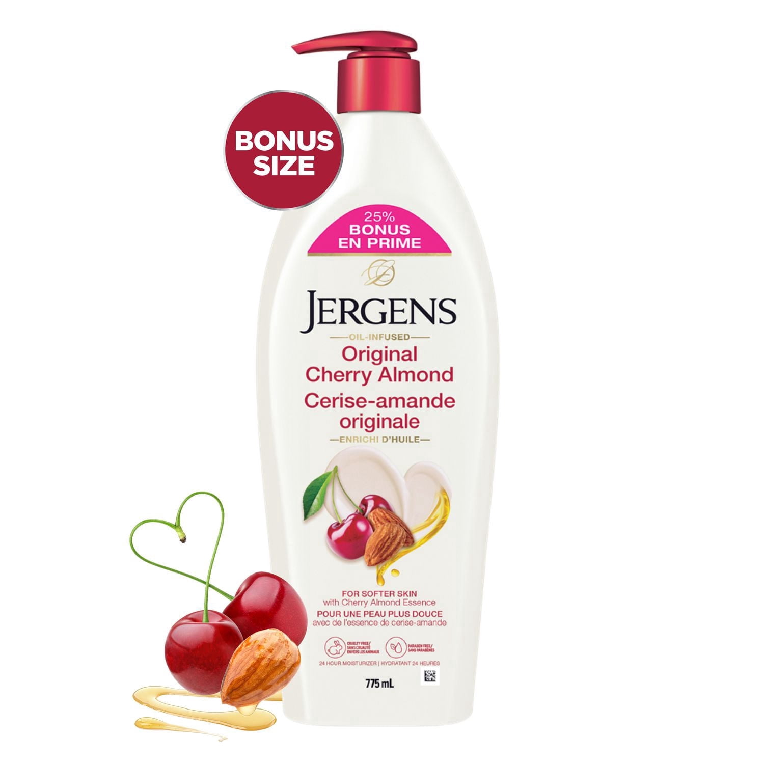 Format Boni Jergens Hydratant et Lotion pour le Corps Cerise-Amande Originale pour Peau Sèche