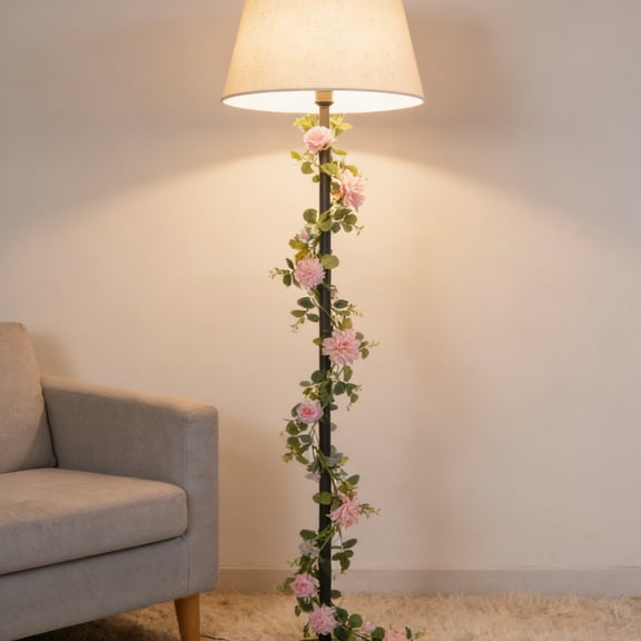 Pink Artificial Eucalyptus Vine With Daisies, Eucalyptus Leaves & Butterflies - 1.9M Long Spring Themed Home Decor For Living Room, Bedroom, Bathroom, Tabletop, Mantel, Window