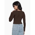 thumbnail image 6 of Women Crew Neck Knitted Crop Shirt Long Sleeve Low Cut Basic Solid Tee Sexy Cutout Blouse Top Streetwear, 6 of 6