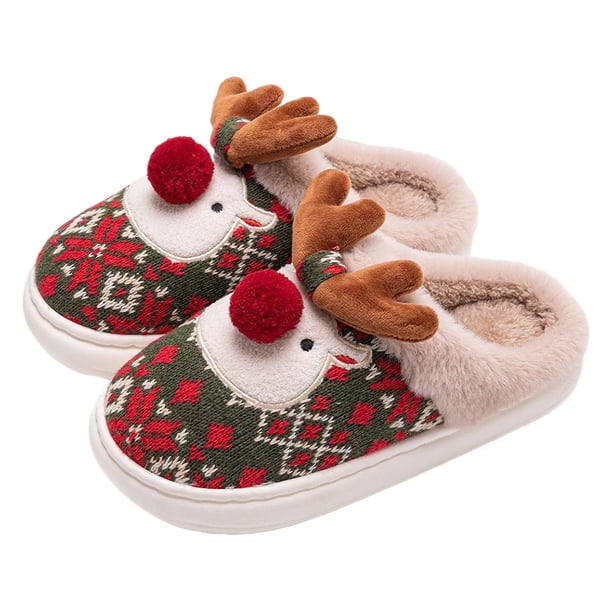 Zapatillas de dibujos animados de invierno para mujer, zapatos peludos de felpa cálidos de Navidad, chanclas para parejas, Zapatillas de casa antideslizantes para interiores, regalos de navidad