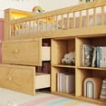 thumbnail image 6 of Twin Low Loft Bed with LED, Bookshelf and Hanging Rod, Wood Playhouse Loft Bed Frame with 2 Drawers, 4 Open Shelves and Storage Staircase for Boys Girls, Natural, 6 of 7