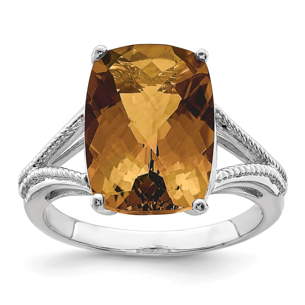 Color H-I, Clarity SI2-I1 Sterling Silver Whiskey Quartz & Diamond Ring