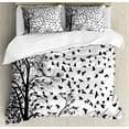 thumbnail image 1 of Birds Duvet Cover Set King Size, Avian Animals Pattern with Greyscale Tree Autumn Season Nature Illustration, Decorative 3 Piece Bedding Set with 2 Pillow Shams, Charcoal Grey White, by Ambesonne, 1 of 3