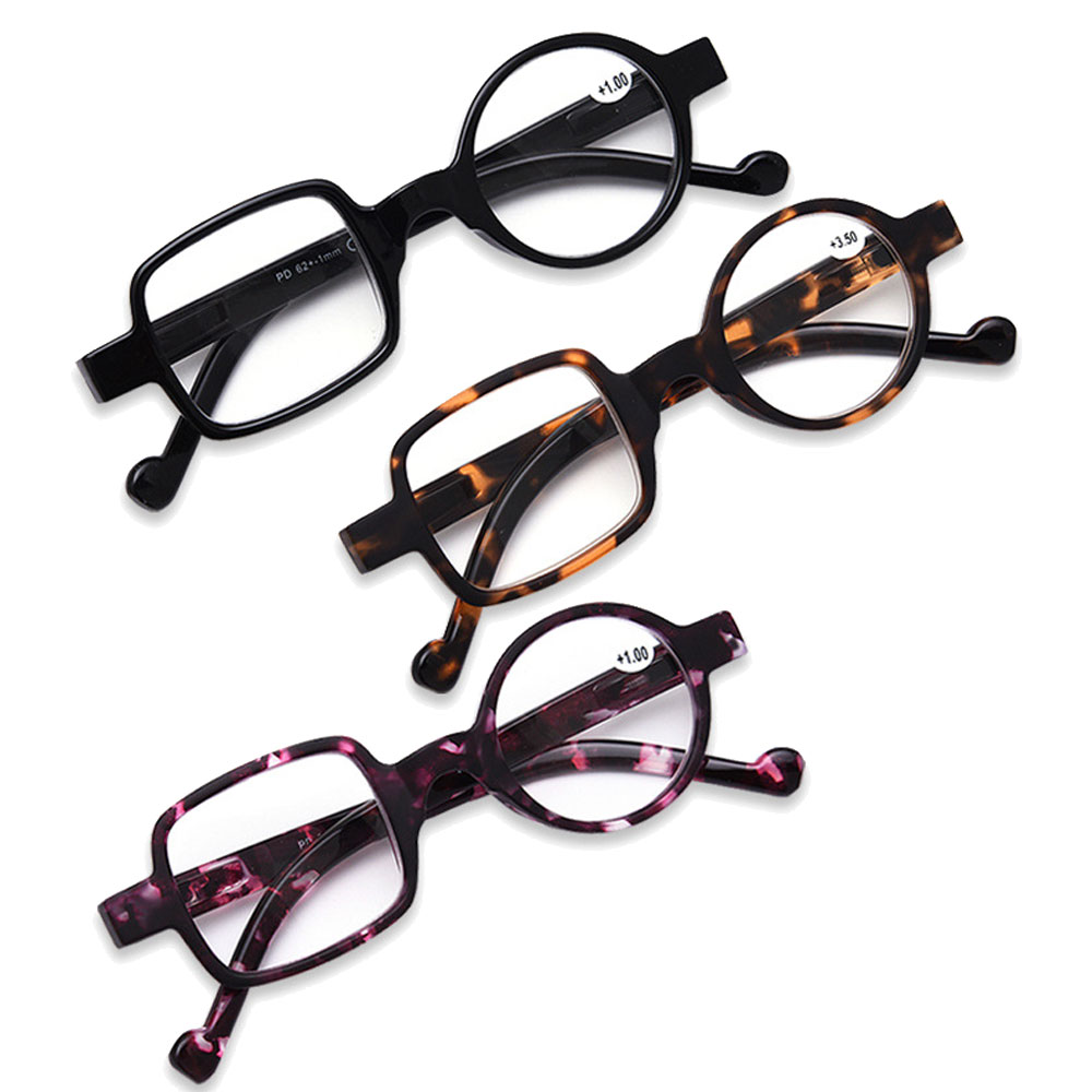 3 Pairs of Womens Mens Square Round Reading Glasses 2.0, Designer Spring Hinge Readers +2.00