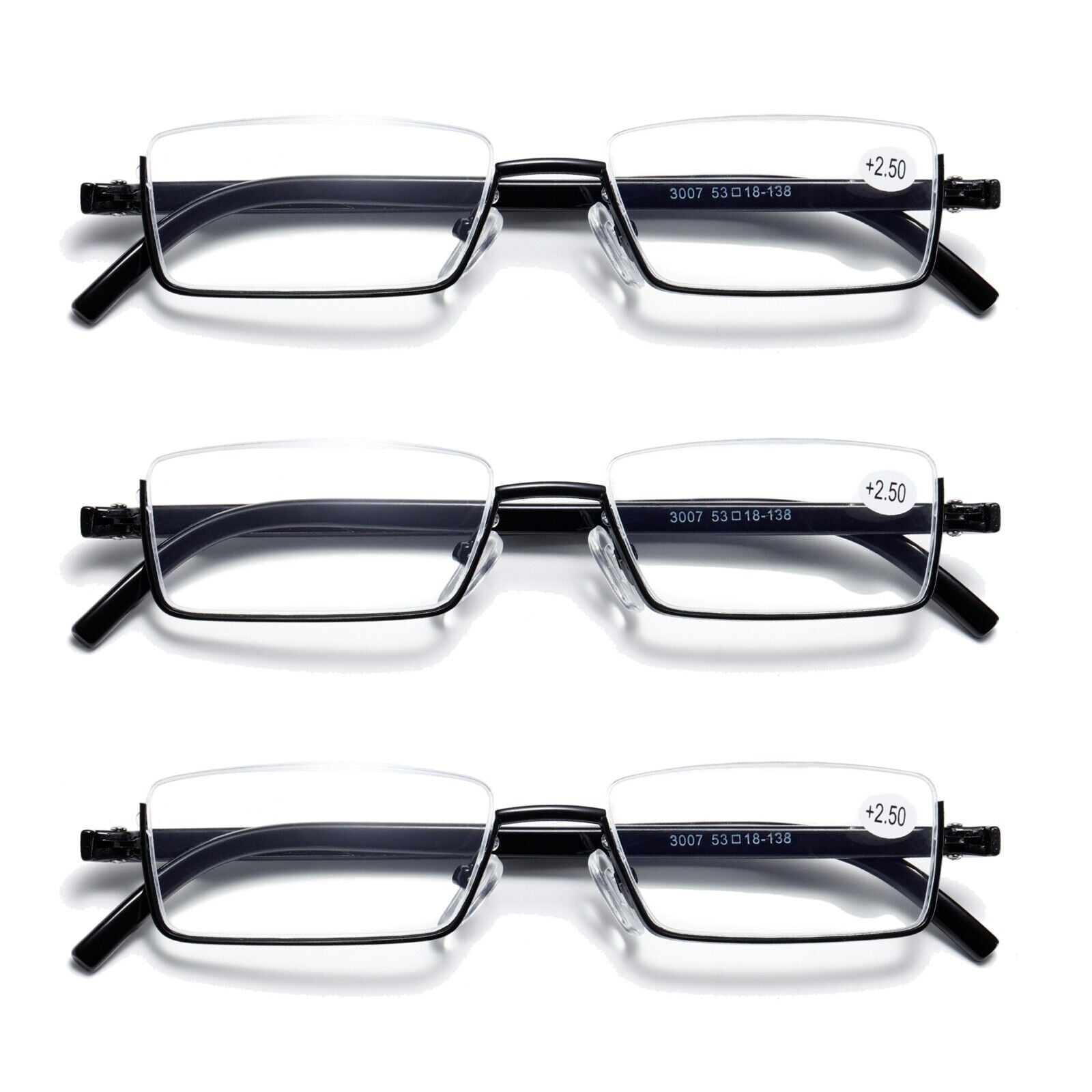 3PK Half Rim Metal Frame Small Mens Reading Glasses Blue Light Blocking