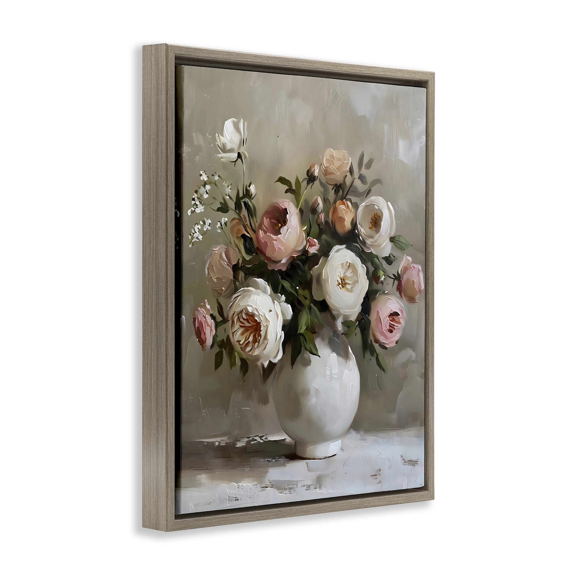 Stupell Industries Peony Blooms Bouquet Vase Brown Framed Floater Canvas Wall Art, design by Creative Studio