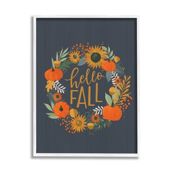 Stupell Industries Hello Fall Autumn Greeting Sunflower Pumpkin Wreath, 16 x 20, Designed by Loni Harris