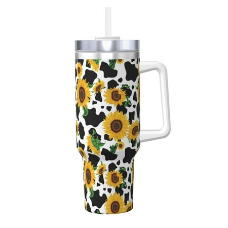 

Sikiie Cute Cow Print Sunflower D Insulated Stainless Water Bottle Lid Travel Mug Cup Insulated Tumblers Cup 40oz Ice Bully With Handle