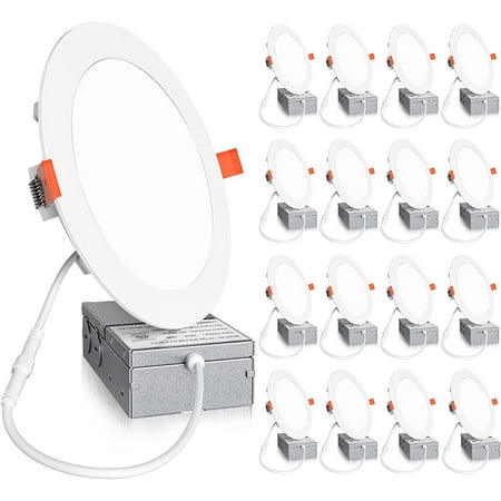 

HPJNB 16 Pack 6 Inch Ultra-Thin LED Recessed Ceiling Light with Junction Box 6000K Clear White Dimmable Can Light 1200LM High Brightness Downlight 15W Eqv 130W Canless Wafer Light E